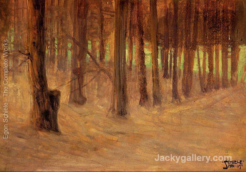 Forest With Sunlit Clearing In The Background by Egon Schiele paintings reproduction